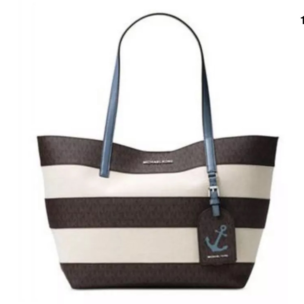 NWT MICHAEL KORS CANVAS LEATHER EAST WEST TOTE